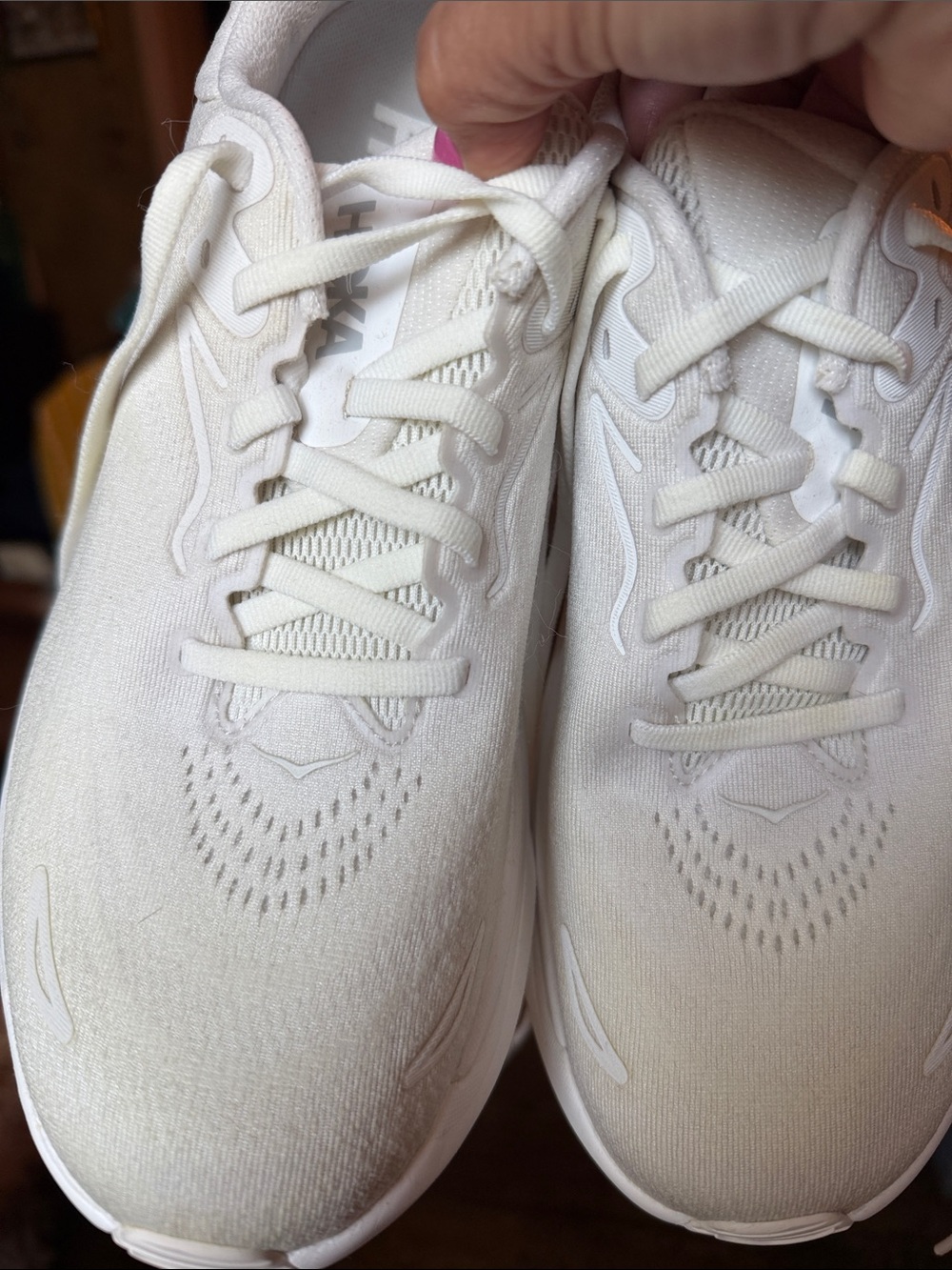 Hoka White Knit Athletic Sneakers